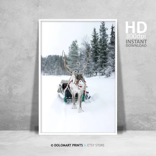 Rustic Reindeer Art Print, Christmas Winter Decor
