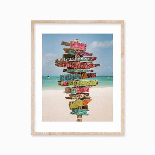 Beach Sign Kitesurfing Coastal Wall Art Poster