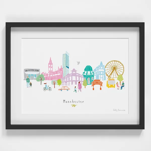 Manchester Skyline Cityscape Landmarks Art Print