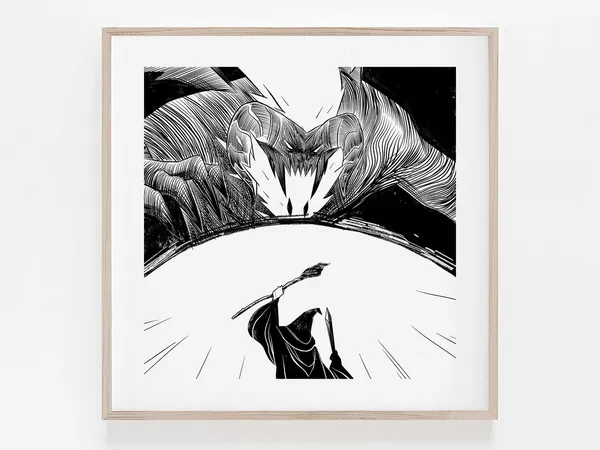 Gandalf Battling Balrog Minimalist Fantasy Art Print
