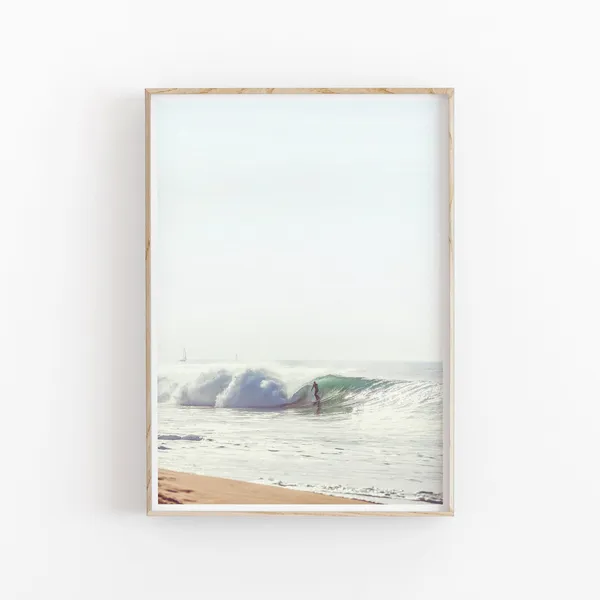 Surfing Art Print, Ocean Beach Coastal Decor