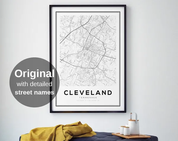 Cleveland Tennessee Map Art Print, Minimalist Travel Decor