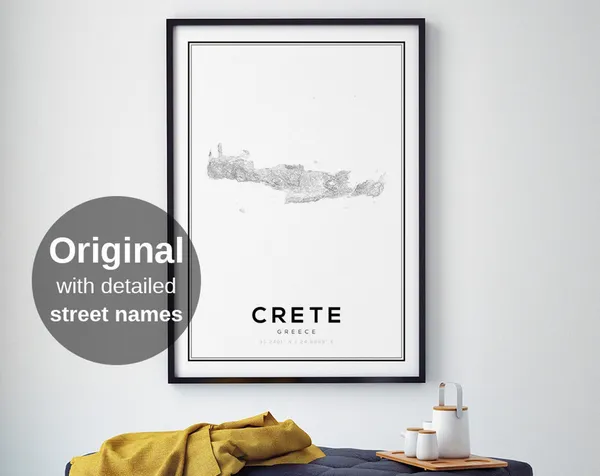 Crete Map Print, Greece Minimalist Travel Poster