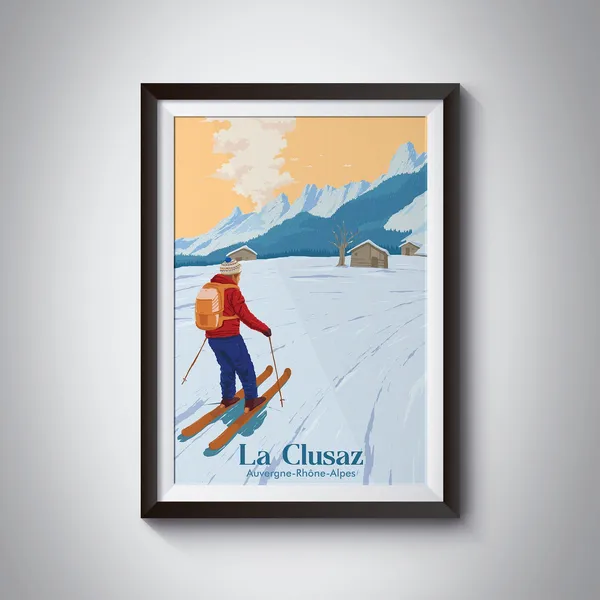 La Clusaz Vintage Ski Poster, French Alps Art Print