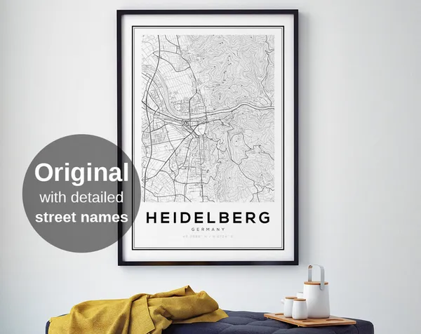 Heidelberg Germany Map Print, Travel Poster