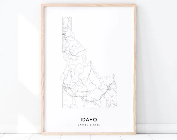 Idaho Map Print, Minimalist State Road Poster
