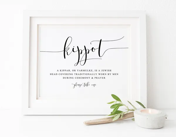 Kippot Wedding Sign, Jewish Ceremony Wall Art