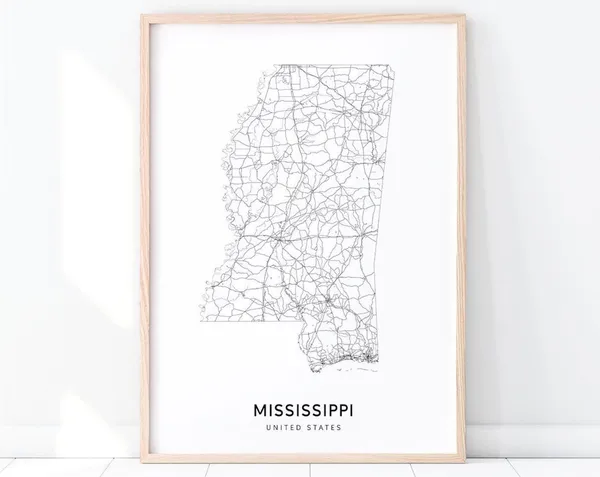 Mississippi Map Print, Modern United States Poster