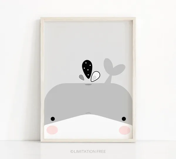 Whale Nursery Wall Art Print, Ocean Animal Decor