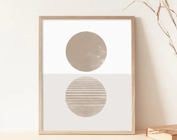 Abstract Sunset Print, Beige Boho Mid-Century