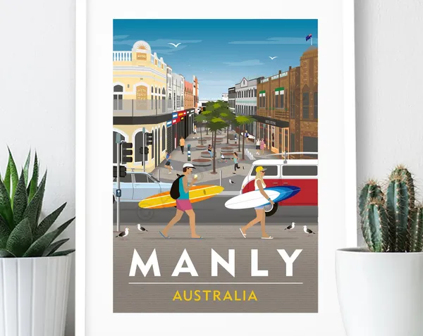 Manly Corso Australia Vintage Travel Poster Print