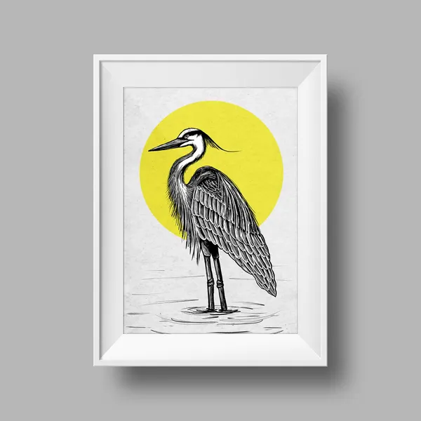 Great Blue Heron Art Print, Yellow Sun