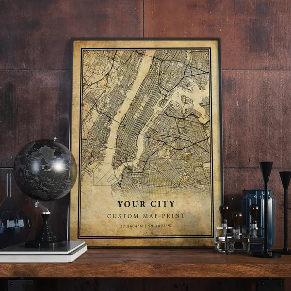 Custom City Map Print, Vintage Style Road Map