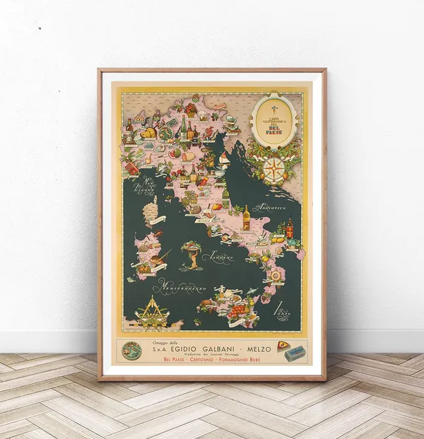 Italy Cheese Map Retro Food Poster Print