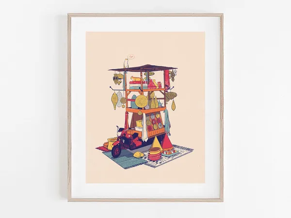 Morocco Mobile Souk Print, Marrakech Illustration