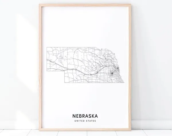 Nebraska Map Print, Modern Minimalist Art Poster