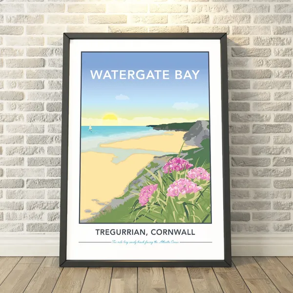 Watergate Bay Cornwall Travel Poster