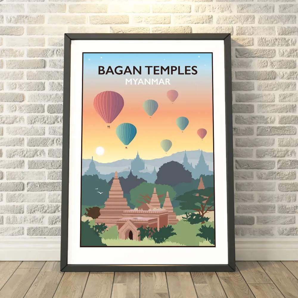 Bagan Temples Myanmar Travel Poster