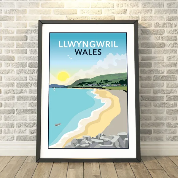 Llwyngwril Wales Travel Poster, Memory Keepsake