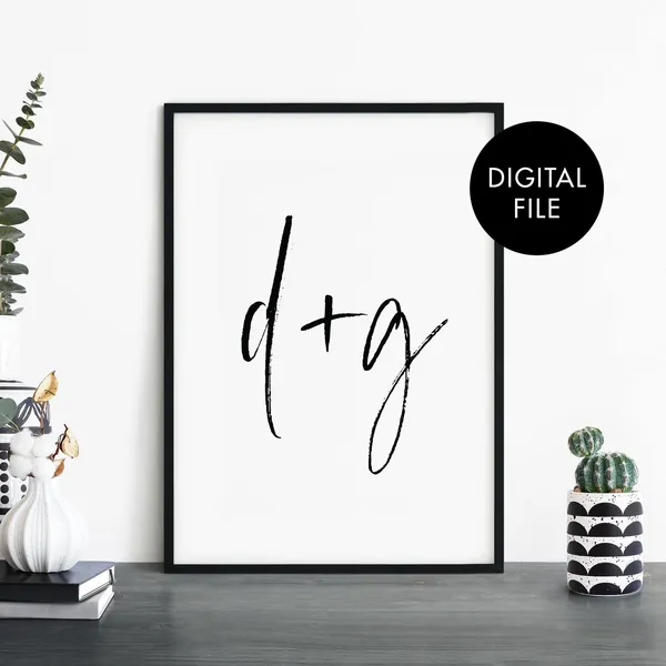 Custom Couples Initials Poster Print, Personalized Wall Art