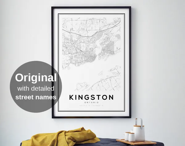 Kingston Ontario Map Art Print, Minimalist Decor