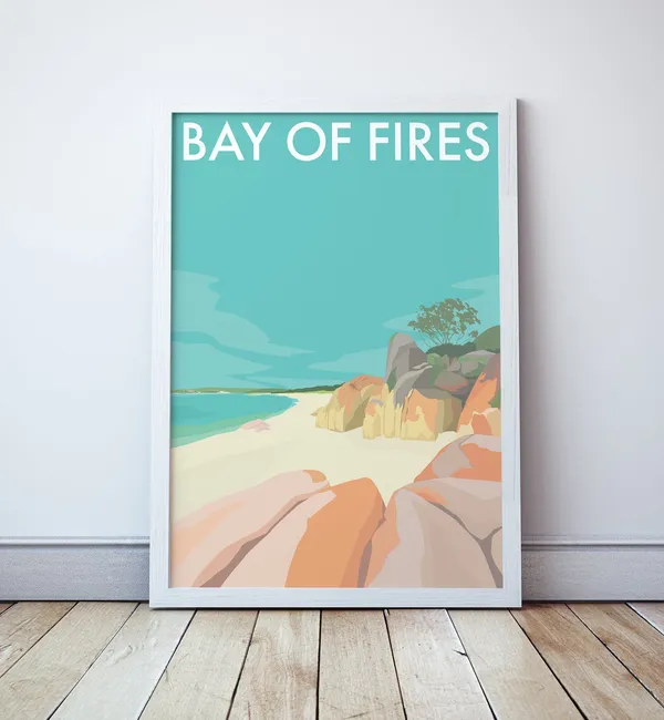 Bay Of Fires Travel Poster, Tasmania Coast Illustration