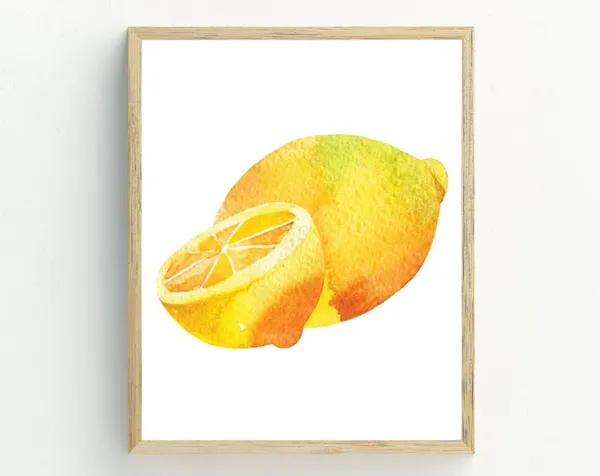 Lemon Watercolor Minimalist Kitchen Art Print