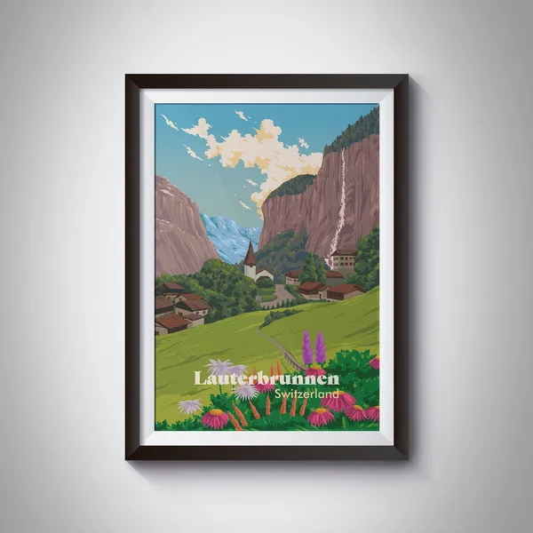 Lauterbrunnen Switzerland Travel Poster, Swiss Alps