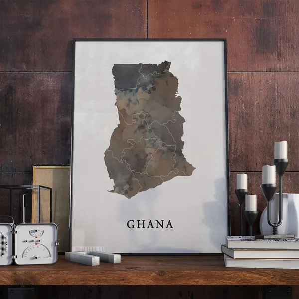Ghana Vintage Style Map Art Print, Travel Poster