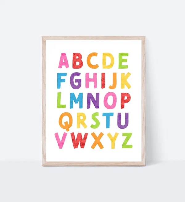 Rainbow Alphabet Nursery Art, Learning Poster