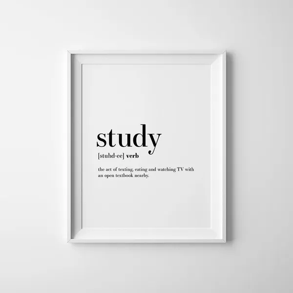 Study Definition Student Gift Funny Dorm Wall Art
