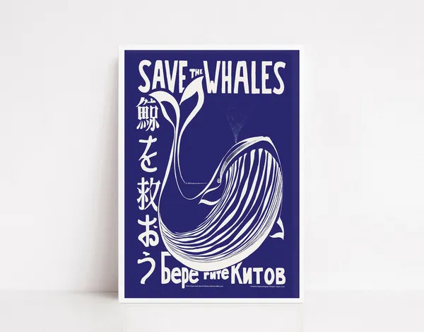 Save The Whales Vintage Poster, Blue Whale Art