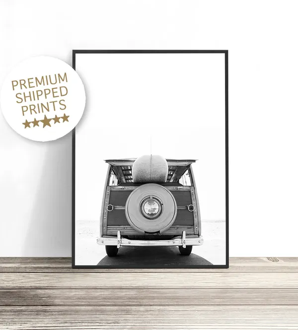 Vintage Surf Van Beach Art Print, Coastal Decor