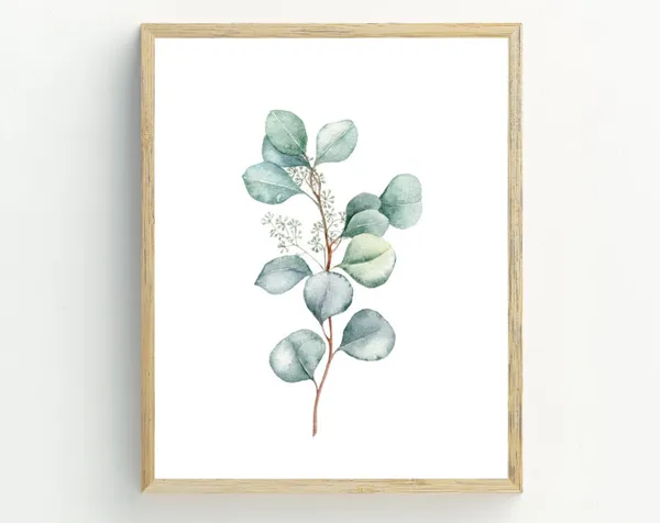 Eucalyptus Leaf Watercolor Art Print, Botanical Decor