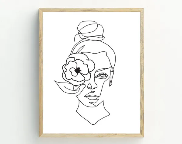 Woman Line Art Print, Abstract Black and White