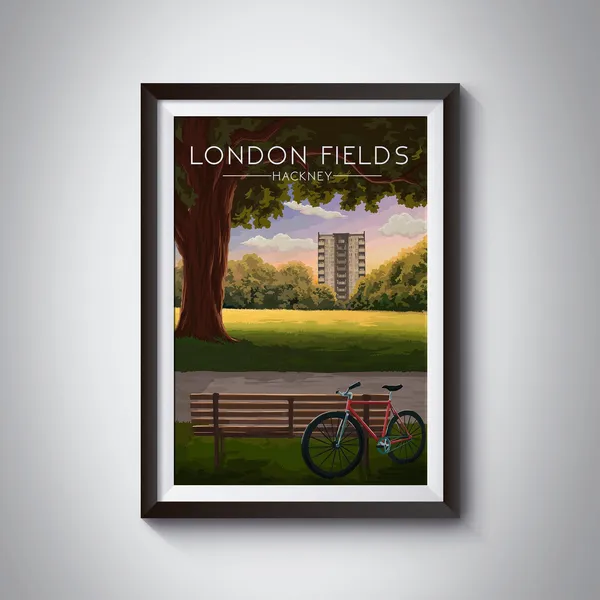 London Fields Hackney Travel Poster, East London Park