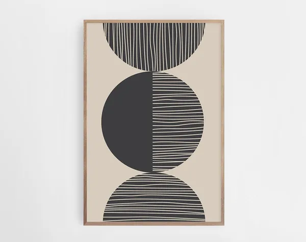 Beige Black Geometric Abstract Art Print