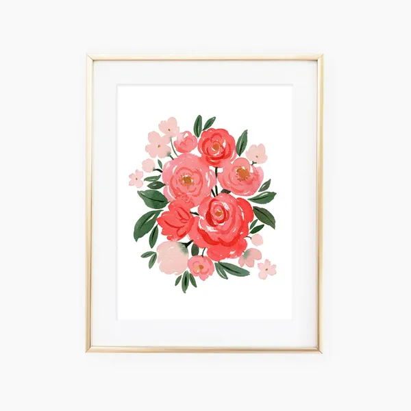 Red And Pink Watercolor Floral Art Print