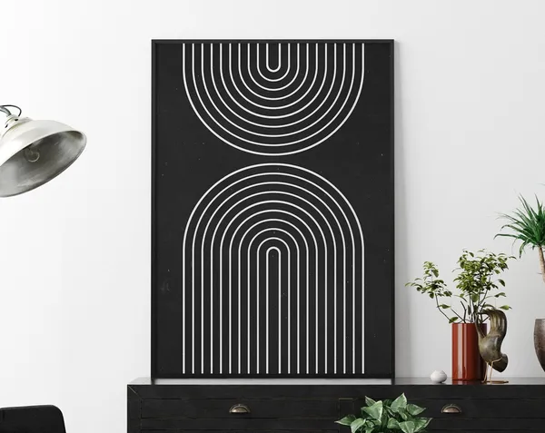 Abstract Shapes Rainbow Print, Mid-Century Modern
