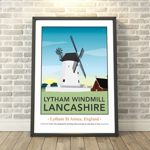 Lytham Windmill Lancashire Travel Poster, Memory Print