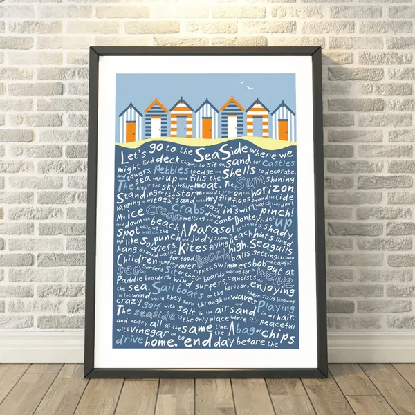 Lets Go To The Seaside Beach Huts Travel Poster