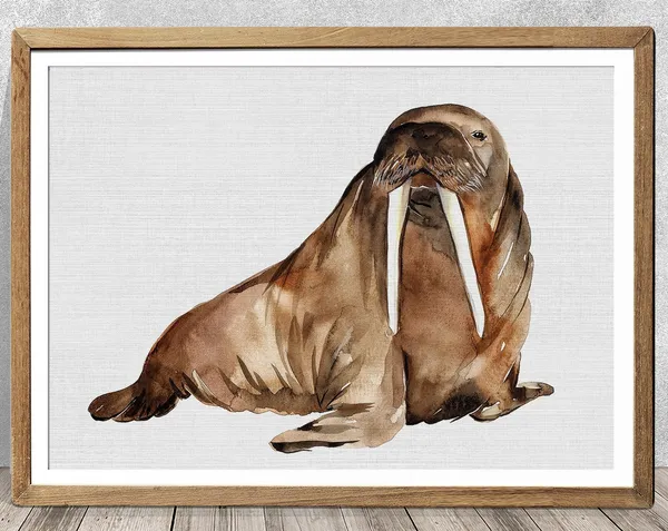 Walrus Watercolor Art Print, Ocean Animal Decor