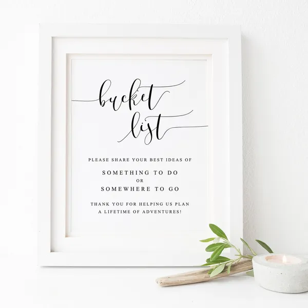 Wedding Bucket List Sign, Wedding Reception Wall Print