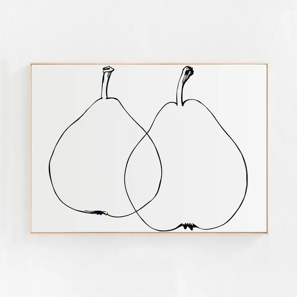 Pears Minimalist Art Print, Black and White Kitchen