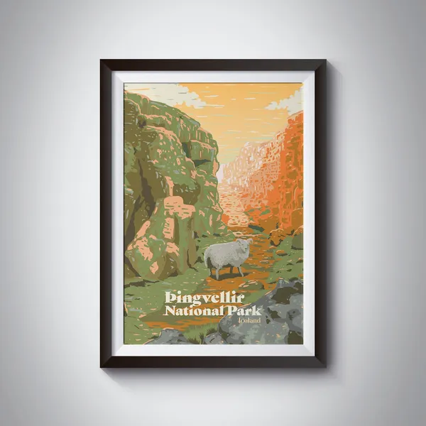 Thingvellir National Park Retro Travel Poster Print