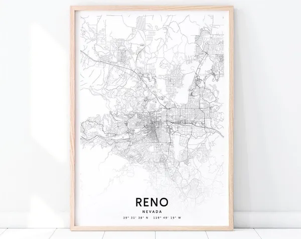Reno Map Print, Nevada USA Modern Poster