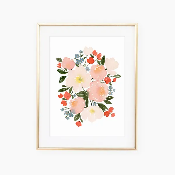 Pink Watercolor Poppies, Botanical Floral Art Print