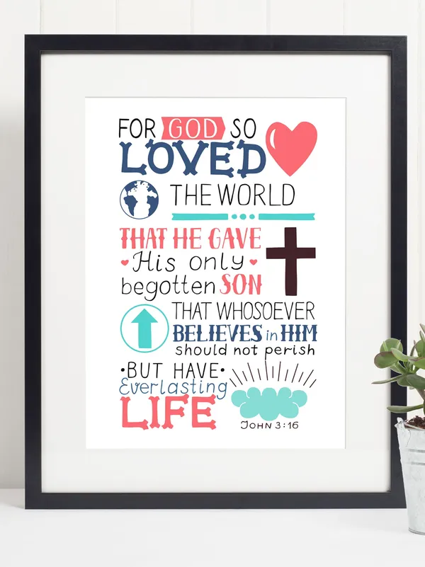 John 3:16 Bible Scripture Christian Art Print