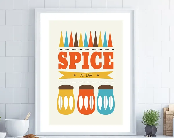 Retro Kitchen Wall Art, Mid-Century Spice Poster
