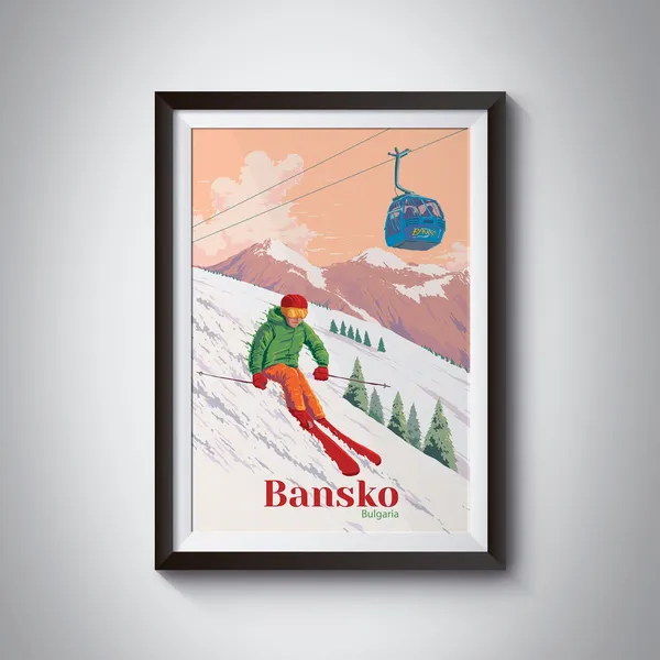 Bansko Bulgaria Vintage Ski Resort Travel Poster